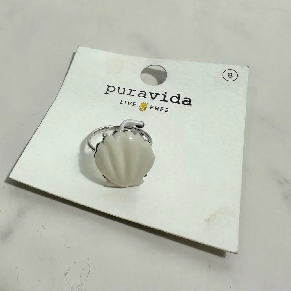 Pura Vida White Grande Shell Ring NWT Size 8 Beach Vacation Coastal Chic